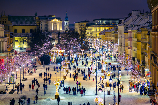 Krakowskie Przedmieście w Warszawie zimą